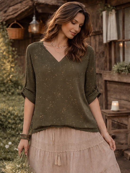 A.N.A. A New Approach Tops - A.N.A A New Approach Women’s V-Neck Olive Green Dandelion Blouse Size‎ XL